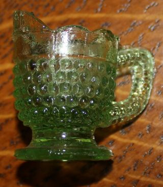 Vintage Miniature Green Pressed Glass Pitcher 1 3/8 " Tall Hobnail Style