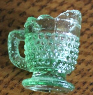 Vintage Miniature Green Pressed Glass Pitcher 1 3/8 
