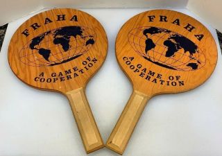 Fraha A Game Of Cooperation 2 Wood Paddle Beach Tennis Ball Racquet Vintage