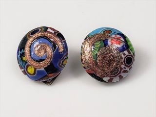 Vintage Italy Murano Art Glass Clip - On Earrings,  Colorful,  Glittery Swirls