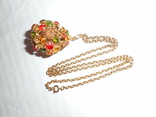 Gorgeous Vintage Multi - Colored Prong Set Rhinestone Teardrop Gold Tone Necklace