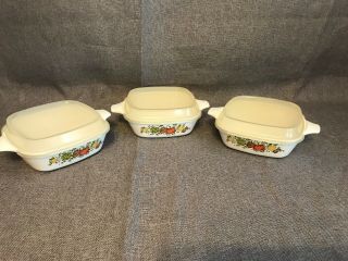 Set Of 3 - Vintage Corning Ware 1.  75 Cup - Spice Of Life P - 41 - B,  W/plastic Lid