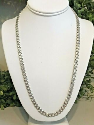 Vintage Signed Italy 925 Sterling Silver Curb Link Chain Necklace 24 " L,  46 Grams