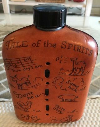 Vintage Leather Covered Glass Whiskey Hip Flask Liquor Tales Of The Spirits