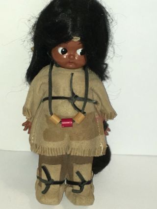 Vintage Kewpie Rattle Doll Toy Native Suede American Indian Attire