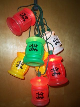 Vtg Chinese Round Lantern Camper / Gazebo String Lights 7 Socket