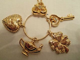 Avon Vintage Charm Holder Gold Tone With 4 Charms 26 " Chain