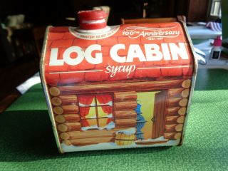Vintage Log Cabin Syrup 100th Anniversary Empty Tin Container