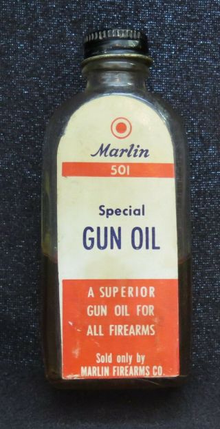 Vintage Marlin Gun Oil 501 Bottle,  Very Scarce,  Screw On Cap