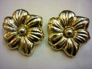 Huge Vintage Silver Tone Flower Clip Earrings