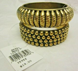 2 Vintage Gold Tone Serrv Bangle Bracelet Chunky Design Unworn W/ Tag 8 " Around