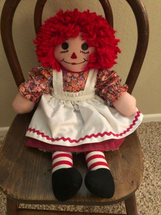 Vintage 16 " Handmade Raggedy Ann Doll Red Hair,  Apron,  Knickerbockers & Heart