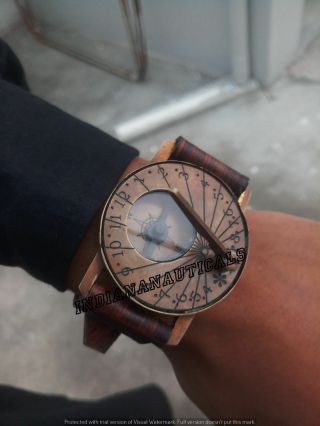 Nautical Solid Brass Sundial Compass Vintage Marine Wrist Watch Type