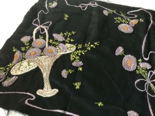Antique Swedish Vintage 1910 Embroidered Black Silk Tapestry