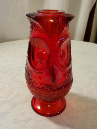 Vintage Viking Art Glass Figural Owl Fairy Lamp - Ruby Red