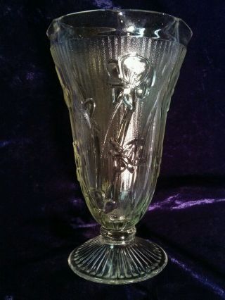 Vintage Depression Glass " Iris & Herringbone " 9 " Crystal Vase