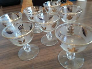 Set Of 7 Vintage Footed Libby Gold Leaf 4 Oz Wine/champagne Glasses,