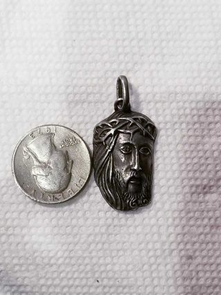 Vintage 925 Sterling Silver Religious Jesus Head Charm Pendant