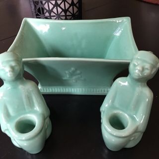 Vintage Haeger Pottery Oriental Asian Planter With 2 Pc Candle Holder R621