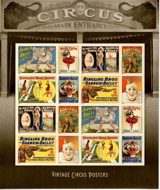 2014 - Vintage Circus Posters - 4898 - 4905 - Full Imperf (no Die Cuts) Pane