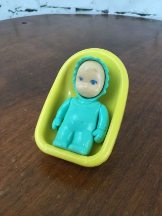 Vintage Little Tikes Dollhouse Family Figure Baby/infant W/ Car Seat Yellow