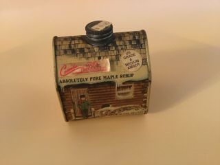 Vintage Coombs Pure Maple Syrup 16.  9 oz.  Log Cabin Tin Metal Can Empty 2