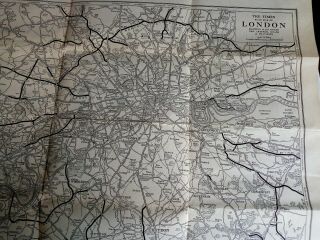 Vintage Road Map of London The Times c1930s.  Main Roads,  By Passes,  Arterial Roads 4
