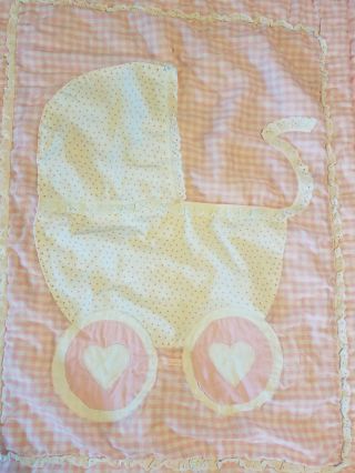 Vintage Pink Baby Comforter With Baby Carriage Lap Quilt