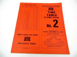 Vintage 1974 Chicago,  Rock Island & Pacific Railroad Employee Time Table No.  2