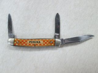 Vintage Kutmaster 3 Blade Folding Pocket Knife " Purina " Advertising Made Usa