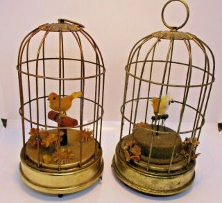 2 Schmid Mechanical Music Box Bird Cage Oh What A Morning Vintage