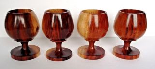 Vintage Set Of 4 Hand Made Walnut Wooden Goblets,  Ships Priority Mail