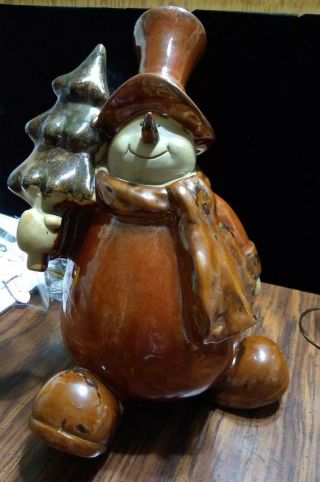 Christmas Vintage Pottery Snowman With Tree Statue Figurine 13 " Heavy