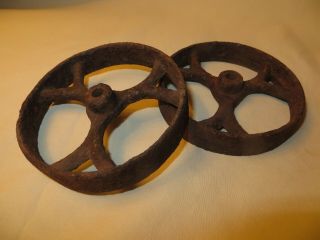 Vintage Cart Wheels,  Antique Old Cast Iron Metal 4.  25 Inches Set Of 2