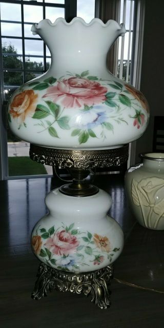 Vintage Gone With The Wind/parlor Table Lamp 3 Way Pink Blue Floral