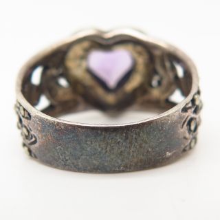 925 Sterling Silver Vintage Real Amethyst Gem Heart Ring Size Ring Size 7 3/4 4