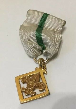 Vintage 1/20 10k Gold Filled Boy Scout Medal With Green & White Ribbon
