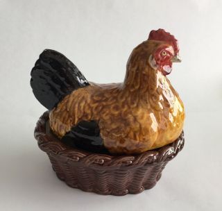 Vintage Hen On Nest Covered Soup Tureen Ceramic Chicken Nesting Brown