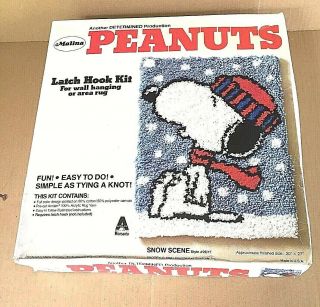 Vintage 1958 Malina Peanuts Snoopy Snow Scene Latch Hook Kit 20 " X 27 "