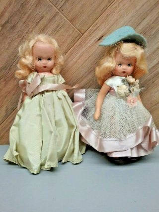 2 Vintage Nancy Ann Storybook Dolls Plastic Blonde Hair Sleep Eyes 5 - 1/2 " Tall