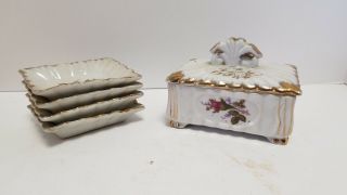 Vintage Japan Ceramic Tea Box And Tea Bag Plates Holders - Butter Box Butter Pads