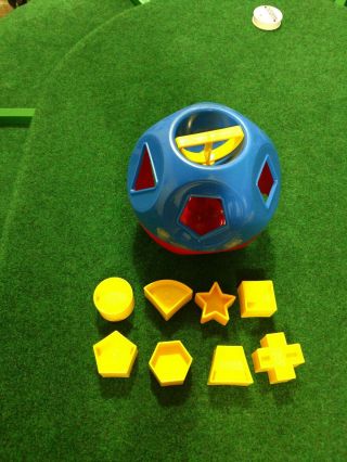 Vintage Toy Shape Sorter Ball Red Blue Tupperware Yellow Blocks