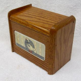 Vintage Solid Oak Wood Recipe Box Country Kitchen Decor Inlaid Goose Hinged Lid