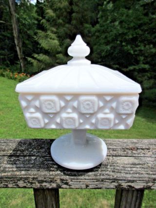 Vintage Art Deco Milk Glass Pedestal Candy Dish W/ Lid