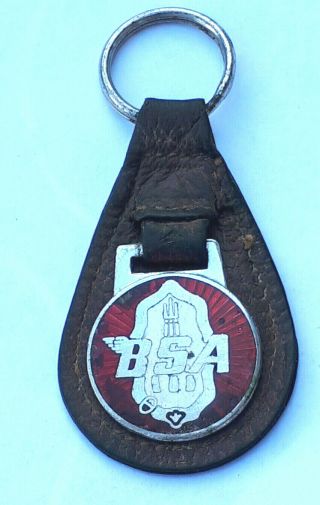 Bsa Motorcycles - Enamel On Leather - Vintage Key Ring