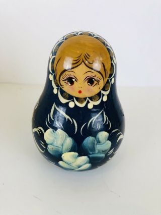 Vintage Russian Matryoshka Roly Poly Doll Musical Bell Hand Painted Wood No Nest