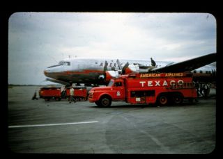 Vtg 1954 35mm Slide - American Airlines Dc - 6 With Texaco Fuel Truck