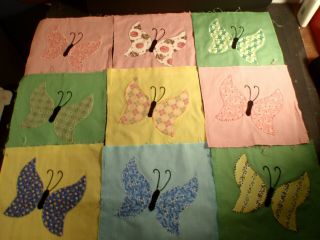 Vintage Butterfly Quilt Squares,  Handmade Applique