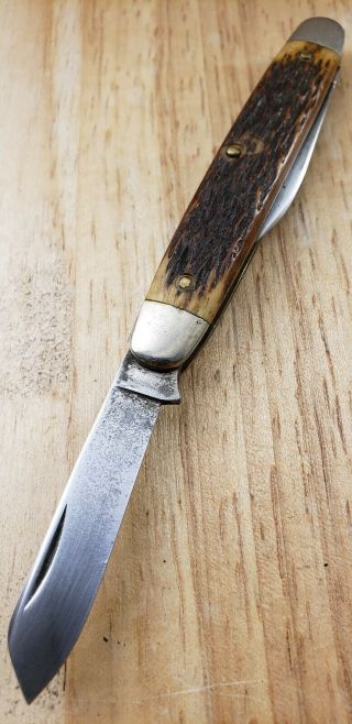 Vintage Queen Jigged Bone Equal End Pocket Knife/ Usa Made