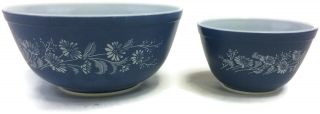 Set Of 2 Pyrex Blue Colonial Mist Nesting Mixing Bowls 401 & 403 Vintage Usa